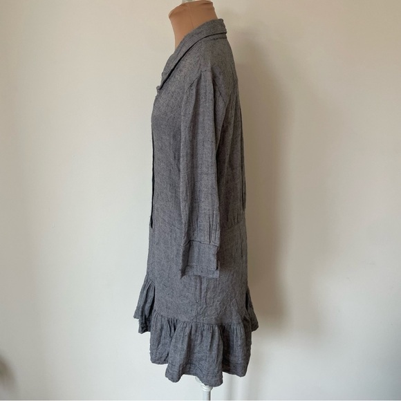 HALSTON HERITAGE Flounced Front-Button Heather Gray Cotton Wool Shirt Dress Sz 4 - Picture 3 of 11